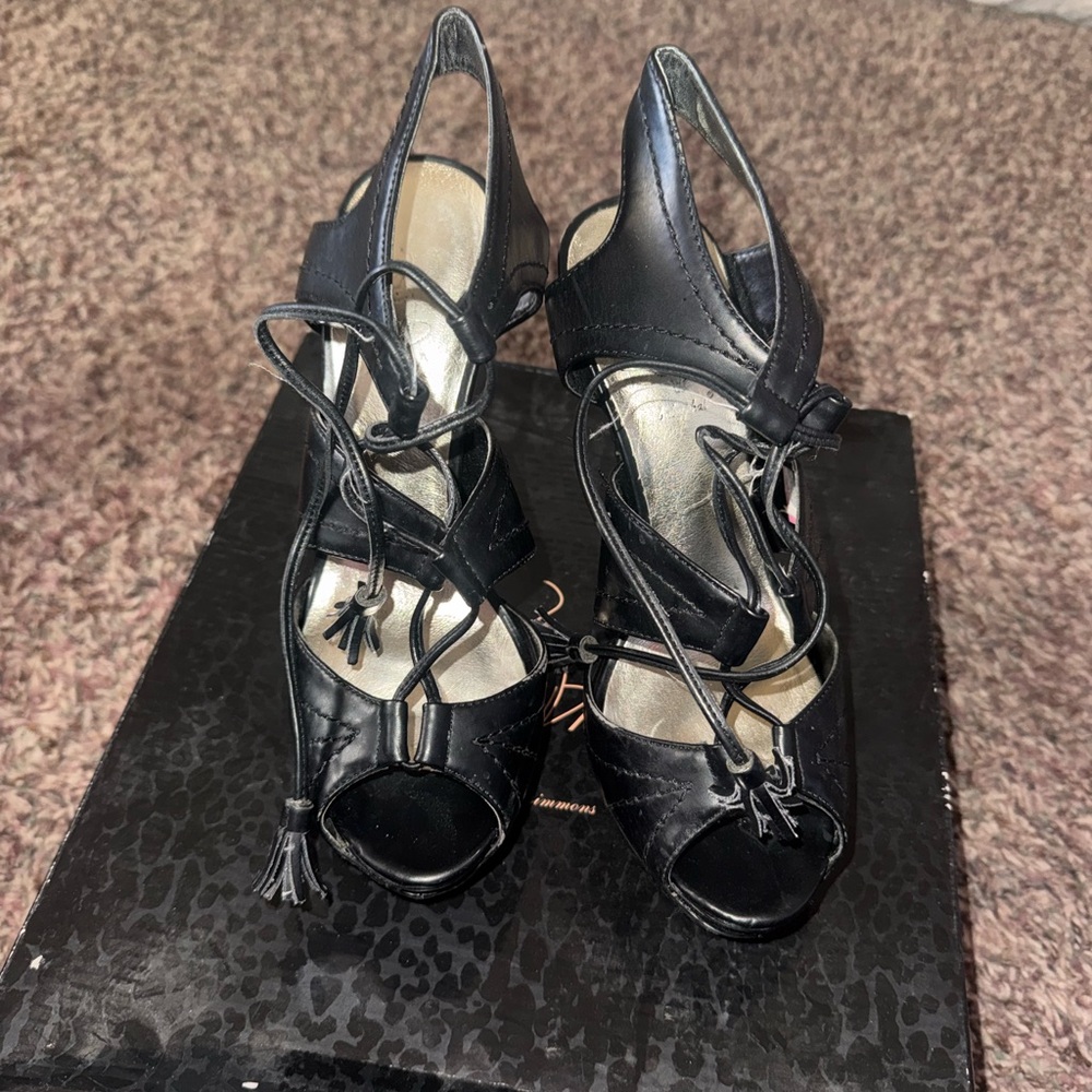 Baby Phat Black Women's Lace-Up Peep-Toe Heels size 7